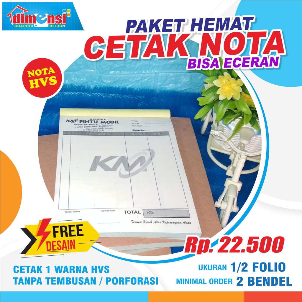 

(MINIMAL 2 BENDEL) Cetak Nota Bon / Invoice Tanpa Rangkap / Nota HVS Uk. 1/2 Folio