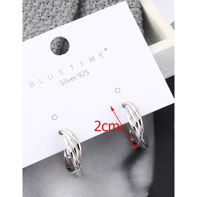 LRC Anting Tusuk Fashion 14k Gold Plated Three-layer Small Semi-circular Hollow S925 Silver Needle
