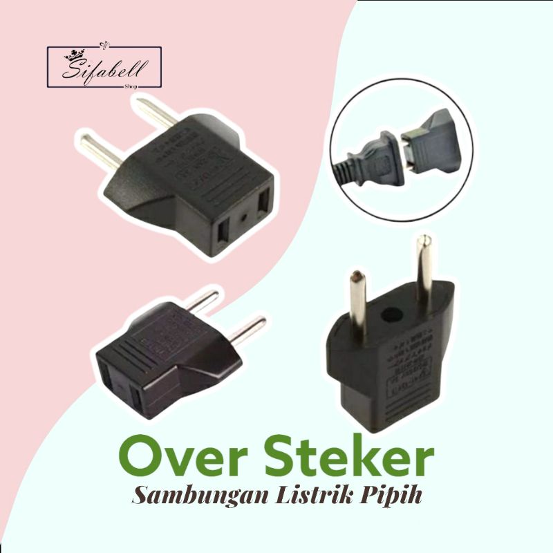 Adaptor Kepala Charger Over Steker Sambungan Listrik Pipih Gepeng Ke Bulat 2 Lubang