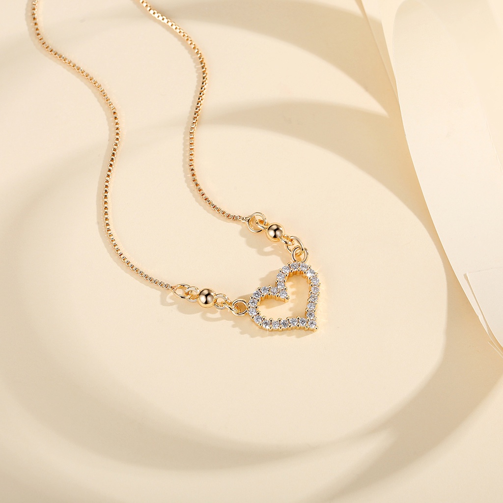 Y608 【Barang spot】Kalung Titanium Wanita Berbentuk Hati Berlian Kristal Emas 18k Anti Karat Kalung Perhiasan