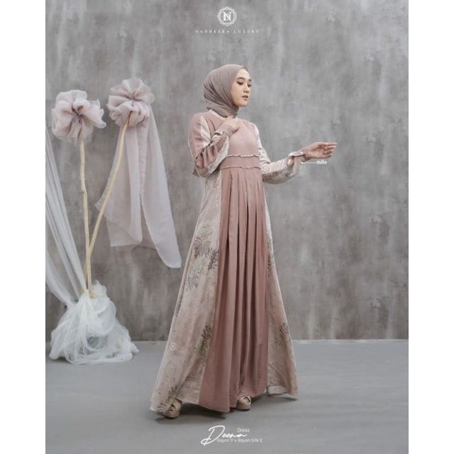 DEENA DRESS BY NADHEERA LUXURY/DRESS MEWAH KONDANGAN/DRESS POLOS KOMBINASI/PAKAIAN WANITA GAMIS KEKI
