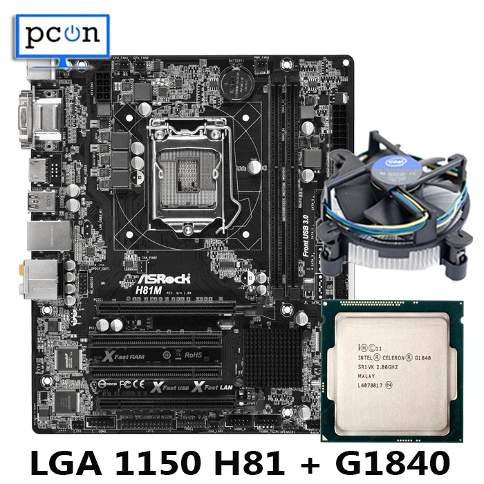 Mainboard Motherboad Mobo Lga1150 H81asrok dan G1840 2.8Ghz fan intel