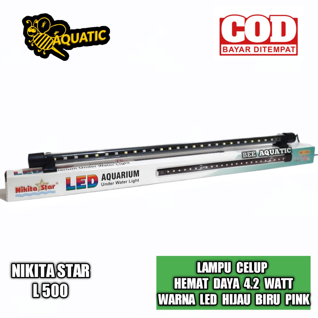 Lampu LED Aquarium Celup 50 Cm - Nikita Star - HIJAU BIRU PINK - 4.2 W - Lampu Celup - Lampu Aquariu