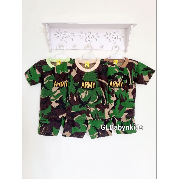 Setelan Pendek Kaos Oblong Anak Cowok Laki laki Motif Army Tentara SNI [Ecer]