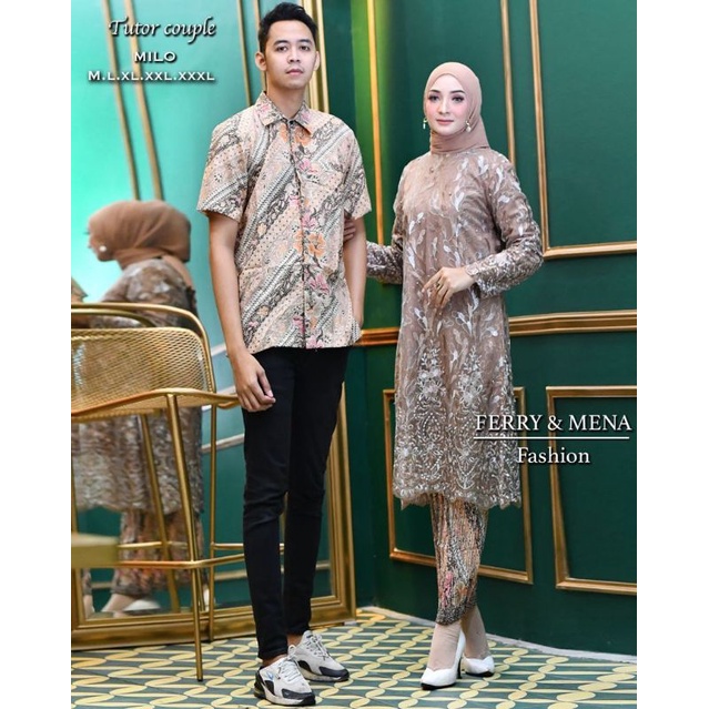 Couple Kebaya Tunik Tulle dan Kemeja Batik / Kebaya Couple / Kebaya Lamaran / Kebaya Couple / Kebaya