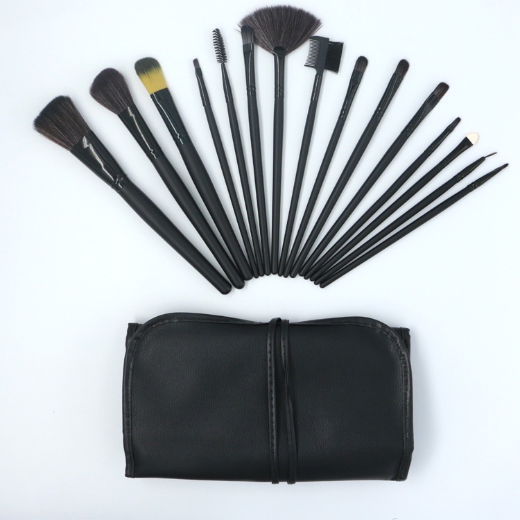 Kuas Make Up Cosmetic Brush 15 Pcs with Pouch Professional Brushes Makeup Set Kit Tool Brushes Super Soft Pouch Kosmetik Peralatan Kecantikan Wanita Profesional Bulu Halus Lembut Dandan Wajah Maksimal - Hitam