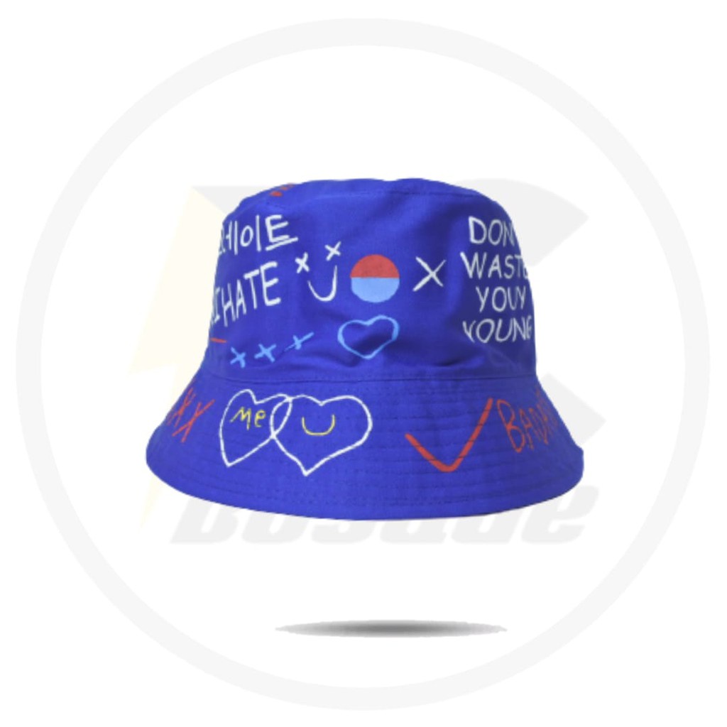 Topi badas bucket/ Wanita Motif Graffiti Gaya Korea Untuk Pasangan-Kpop Topi Bucket AksesorisFashion