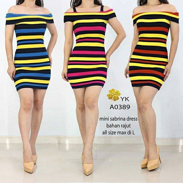 A0389 VVV shop Mini dress  sabrina wanita import online fashion warna biru merah pink