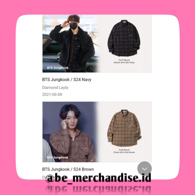 BTS JUNGKOOK Diamond Layla Endless Love Fluff Mood Check Shirt S24 Navy/Brown