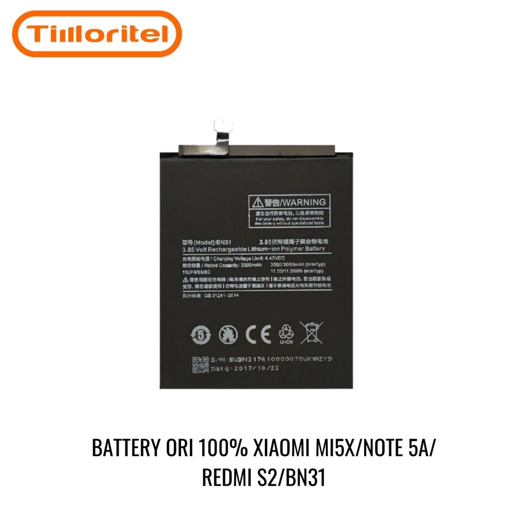 BATTERY BATERAI BATRE XIAOMI REDMI NOTE 5A / REDMI S2 / MI5X / BN31 ORIGINAL