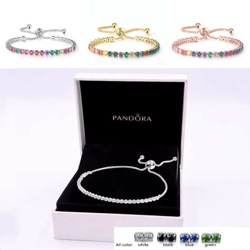 Pandora Gelang 925 Silver Cubic Zirconia Diamond Adjustable Untuk Wanita