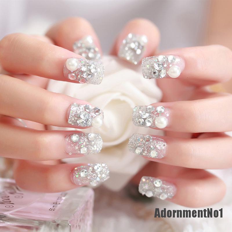 (Adornmentno1) 24pcs / Set Kuku Palsu Akrilik Full Cover Untuk Manicure / Nail Art