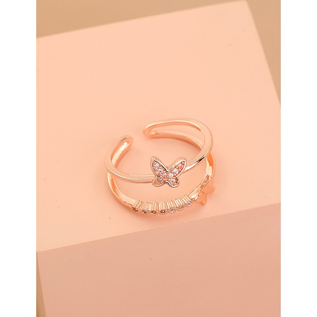 LRC Cincin Fashion Rose Gold Butterfly Three-dimensional Diamond P70480