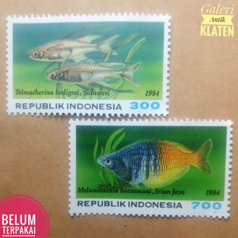 

Set 2v Pecahan Lengkap Perangko seri Ikan Hias Air Tawar tahun 1994 paket Prangko lama Indonesia