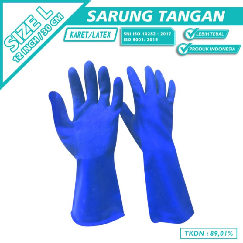 TERLARIS SARUNG TANGAN KARET  TERMURAH SARUNG TANGAN CUCI PIRING 12 INCH WARNA BIRU