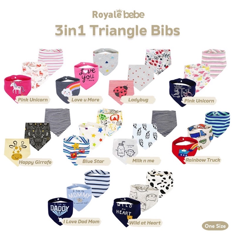 Royale Bebe Triangle Bibs / Slabber bayi/celemek bayi