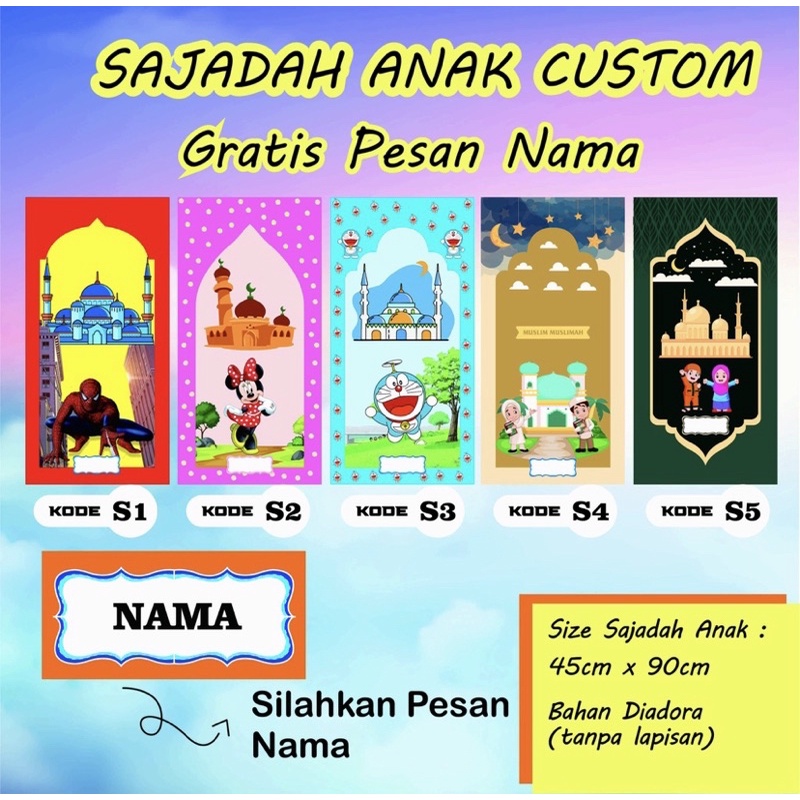 Sajadah Anak,sajadah anak karakter,sajadah nama,sajadah kecil,sajadah custom,sajadah travelling