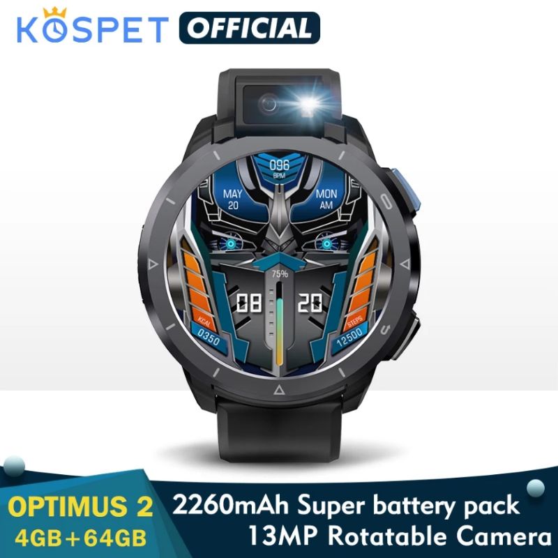 KOSPET OPTIMUS 2 4G LTE 4/128GB Ultra Smartwatch Phone Android Dual Chip Rotateable Camera with Flash