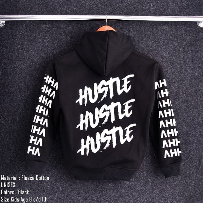 JAKET ANAK ZIPPER SWEATER HOODIE SABLON AHHA HUSTLE KEKINIAN TERBARU BAHAN FLEECE USIA 2TAHUN SAMPAI 12TAHUN LAKI LAKI PEREMPUAN