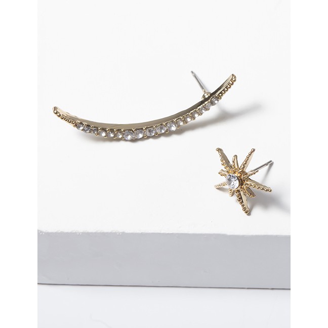 LRC Anting Tusuk Fashion Gold Geometric Diamond Star Asymmetrical Earrings D08331