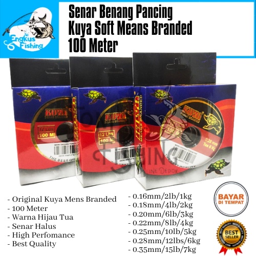 Senar Benang Pancing Kuya Mens Branded 100 Meter (0.16mm - 0.35mm) Original Hijau Tua - Engkus Fishing