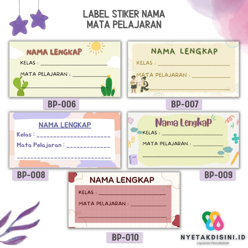 

Stiker Mapel cocok untuk memberi idientitas buku pelajaran/buku induk/buku tulis agar tidak tertukar
