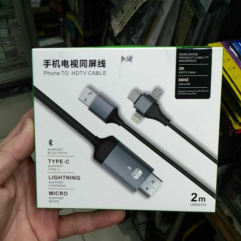 HDTV KABEL 3IN1 TYPE C+LIGHTNING+MICRO V8 KABEL HDMI BUAT HANDPHONE KE TV