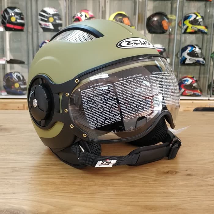 Helm Zeus ZS218 Z218 Matt Olive Green Retro