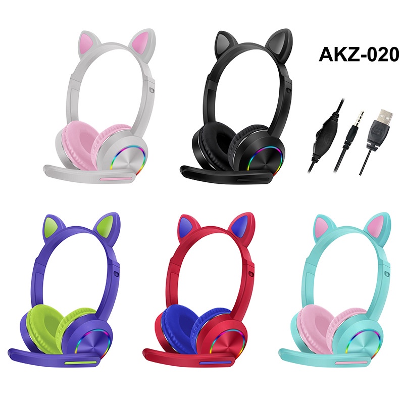 Jual Headset Bando Kucing AKZ020 Headset Gaming Kucing Handsfree with microphone jack 3.5mm Cat