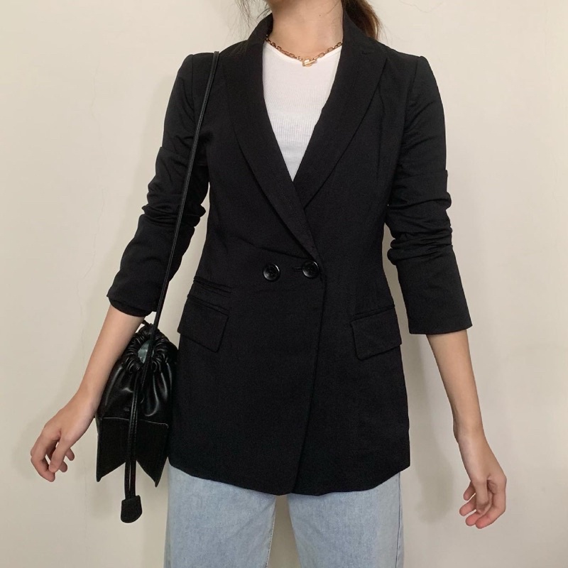 Clovis Black & Linen cream blazer