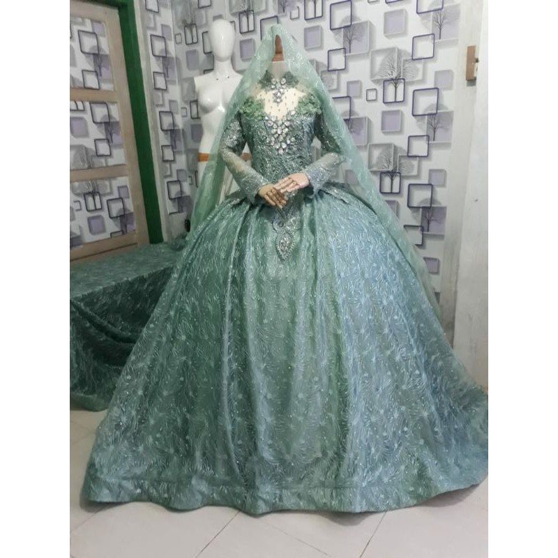 gaun hijau wardah full payet