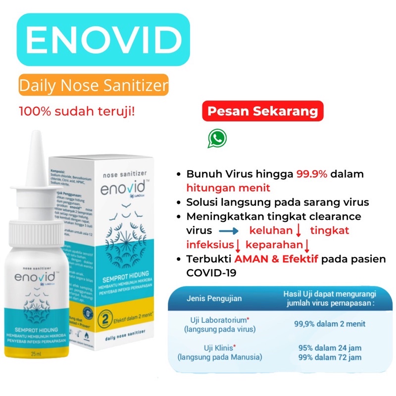 [100% RESMI] Enovid Daily Nose Sanitizer Spray Membunuh covid 19