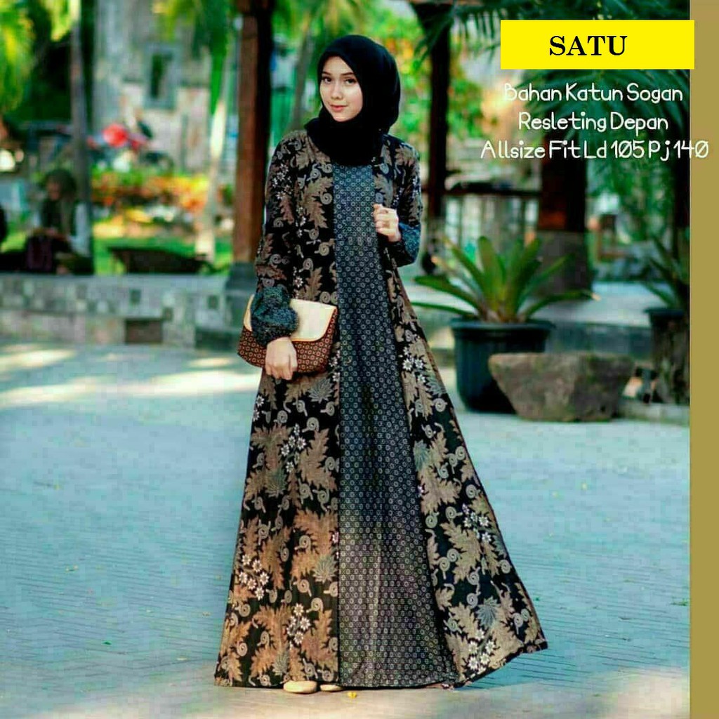  Gamis  Batik  Syari Sogan Kombinasi  Trendy Modern Shopee 