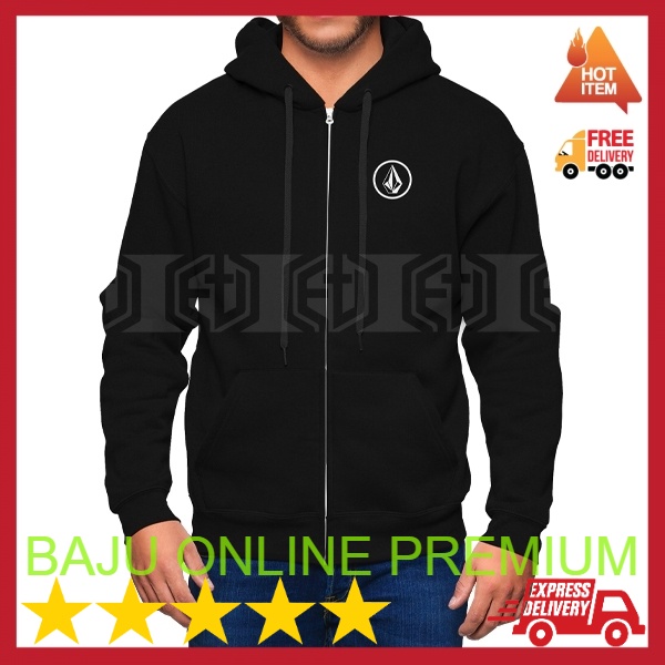JAKET Zip Hoodie Cotton Volcom Logo Sweatshirt  Surfing Pakaian Fashion Baju Murah Streetwear Unisex