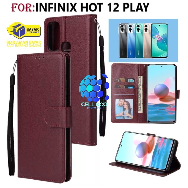 FLIP WALLET NEW INFINIX HOT 12 PLAY LEATHER KULIT PREMIUM SARUNG BUKA TUTUP FLIP CASE NEW INFINIX HOT 12 PLAY