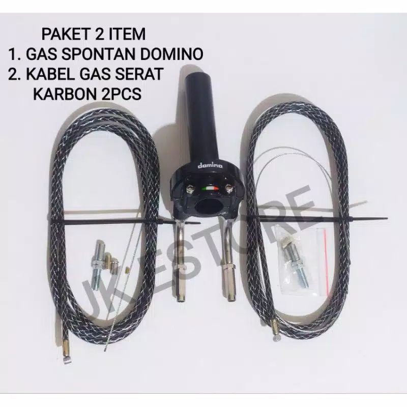 Selongsong gas spontan domino + kabel gas serat karbon uk 190cm 2pcs (paket 2 item) universal