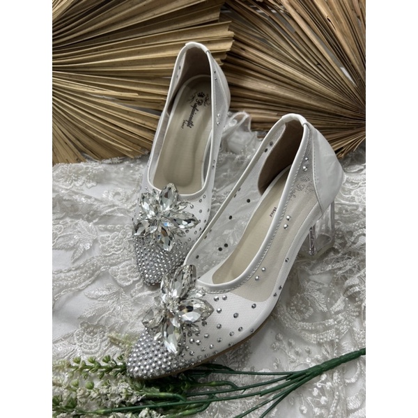 sepatu wedding wanita pesta Melissa putih 7cm kaca