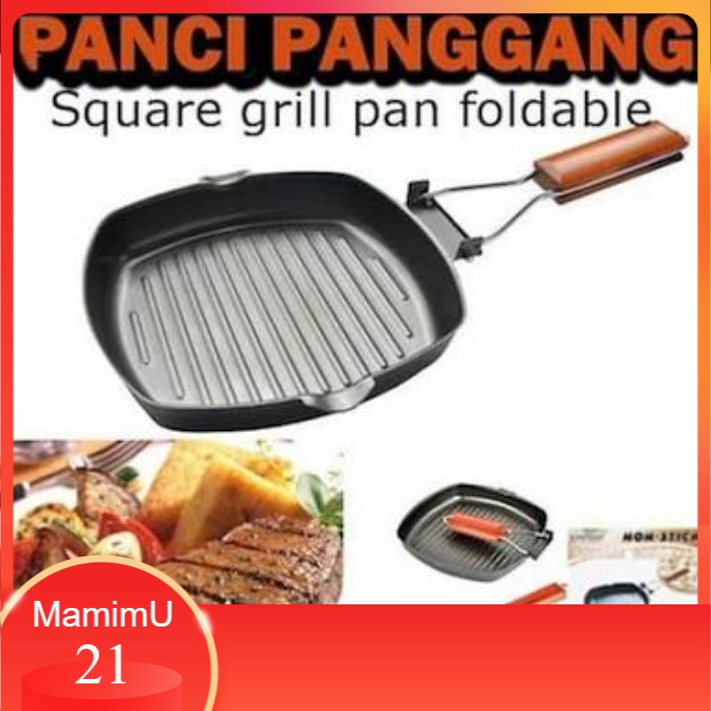 Panci Wajan Panggang Kotak Lipat Teflon BBQ Bakaran Anti Lengket Sosis Ikan Telur - Square Grill Pan
