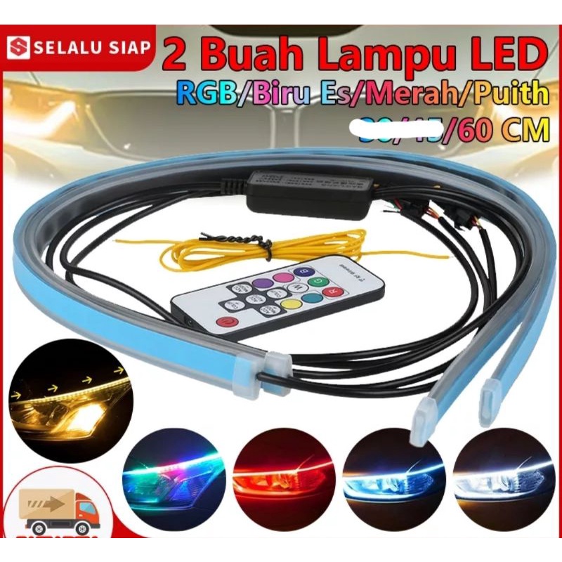 2 pcs Lampu DRL Running Fleksibel Flexible Led Alis Mobil Sein Sen 60 cm Gerak 12V Mobil Motor 12 volt