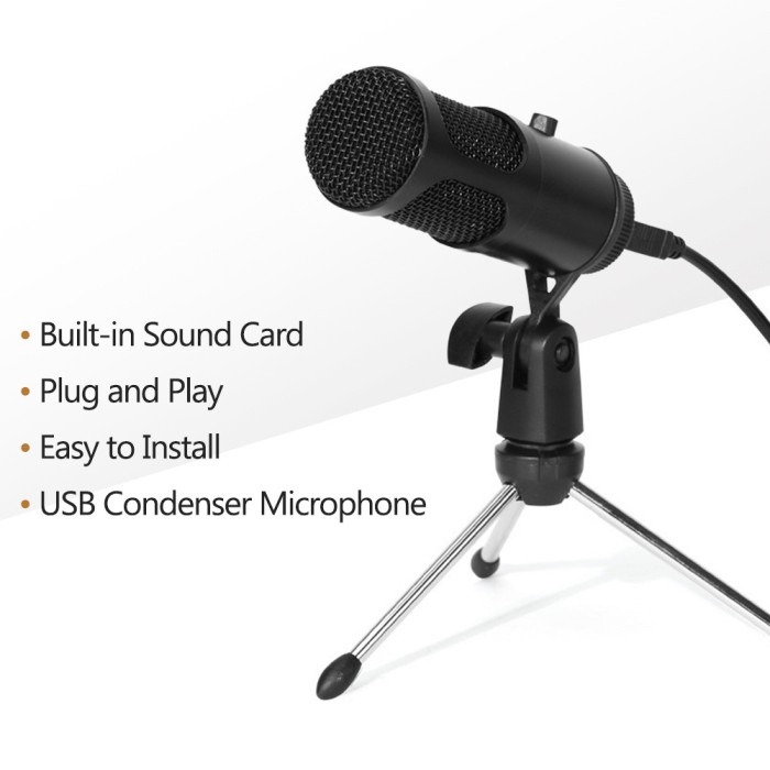 Microphone Condenser USB Mikrofon with Stand Koneksi USB