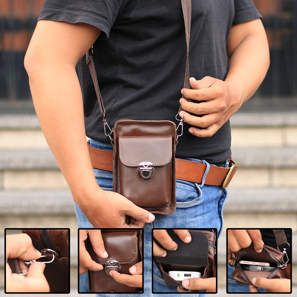 TAS KULIT PRIA MULTIFUNGSI SLING BAG FUNGSIONAL PEMAKAIAN PRIA KULIT SAPI ASLI 100% PREMIUM P011