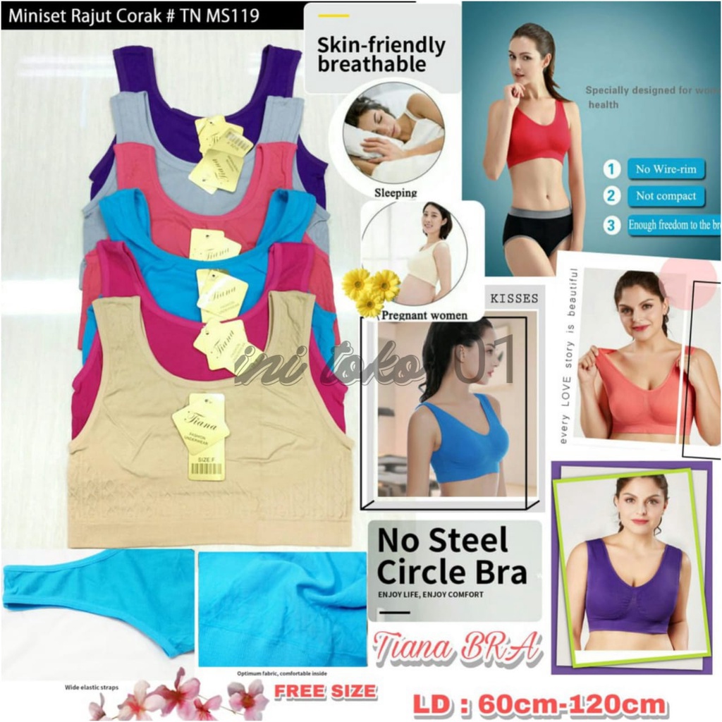 Miniset Wanita Jumbo Tanpa Kawat | Bra Rajut Adem Anti Sesak