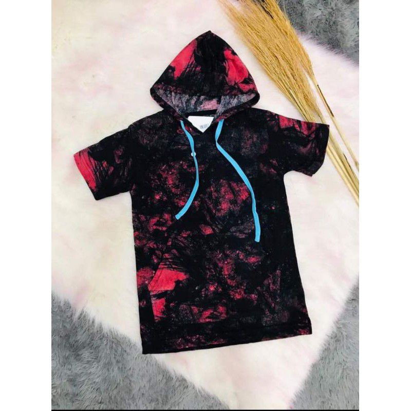 kaos hoodie kupluk anak katun print usia 2-8 tahun