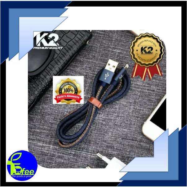 [IMPORT] K2 Kabel Data Denim Premium Quality  Micro USB 2A II 3.5mm