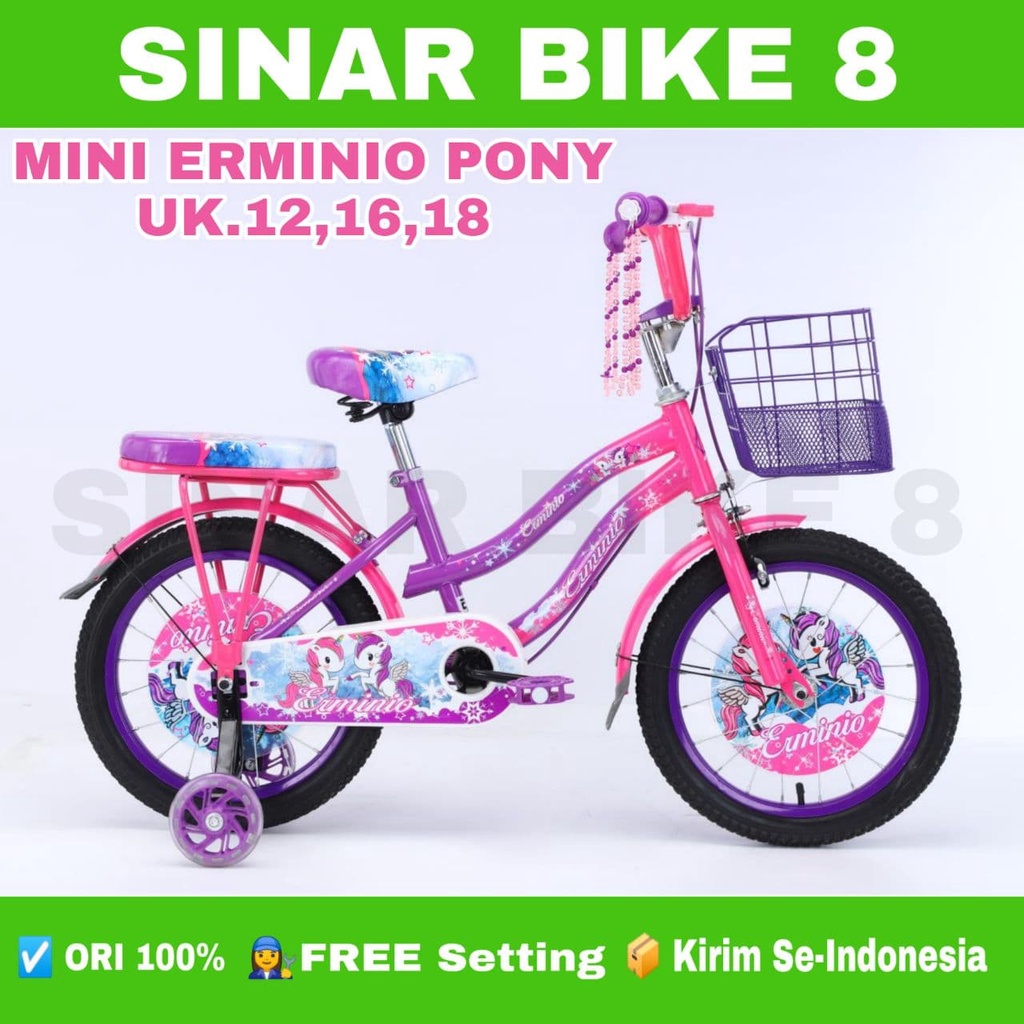 Sepeda Anak Perempuan Mini ERMINIO PONY NEW Uk.12 16 Inch