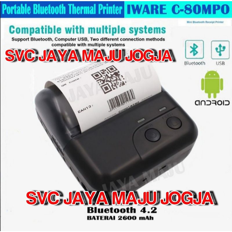 IWARE  C80 MPO - BLUETOOTH 4.2  USB - SPEED  90 MM/S - 2.600 mAh  7.4V  ||  MINI PRINTER KASIR THERM