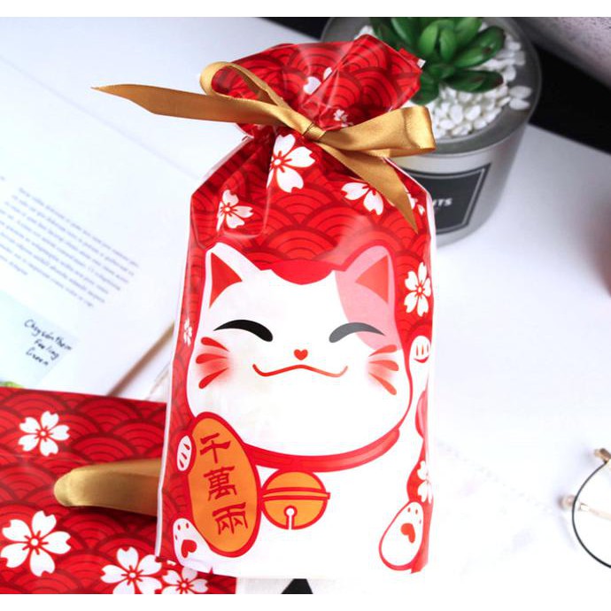 

PLASTIK pita tema imlek , KANTONG PLASTIK pita cookies , kantong kado - LUCKY CAT