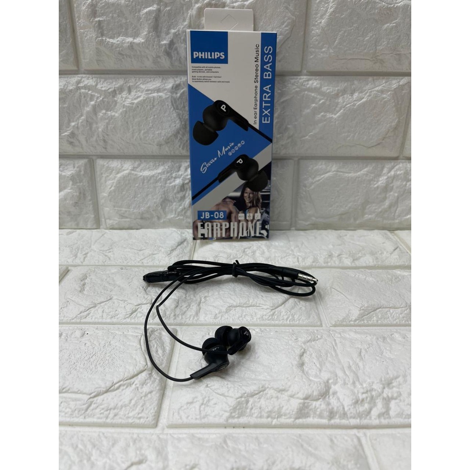 Handsfree Headset Earphone HF PHILIPS + Mic JB-08 JB08 JB 08