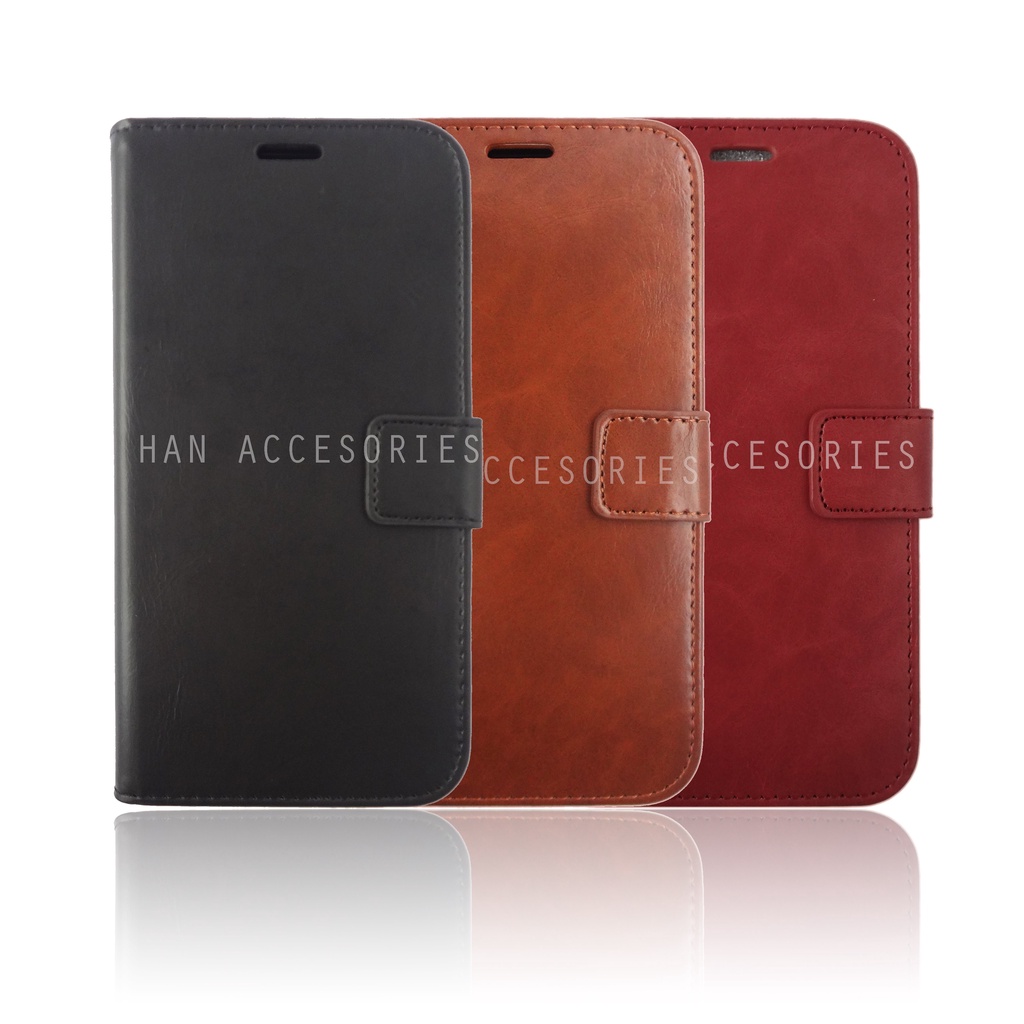 (PAKET HEMAT) Fashion Selular Flip Leather Case Samsung Galaxy J6+ Flip Cover Wallet Case Flip Case + Nero Temperred Glass