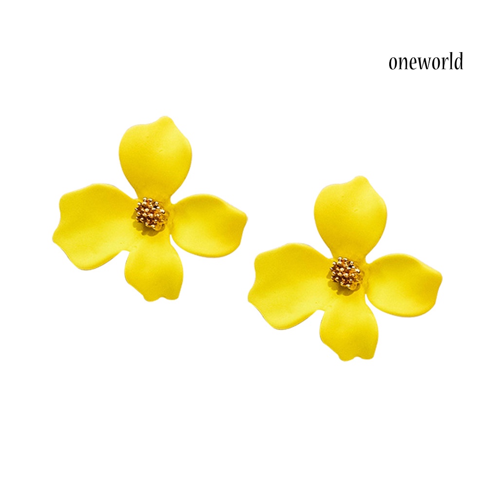 OW@ Fashion Girls Flower Ear Studs Women All-match Date Party Travel Earrings Gift-Yellow